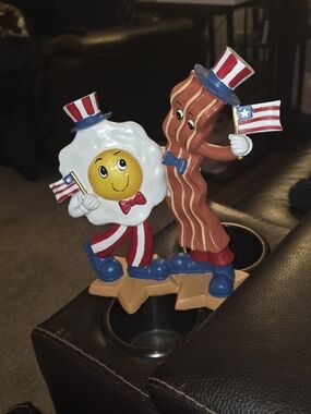 Patriotic Bacon & Egg Tabletop Figurine - Red White Blue